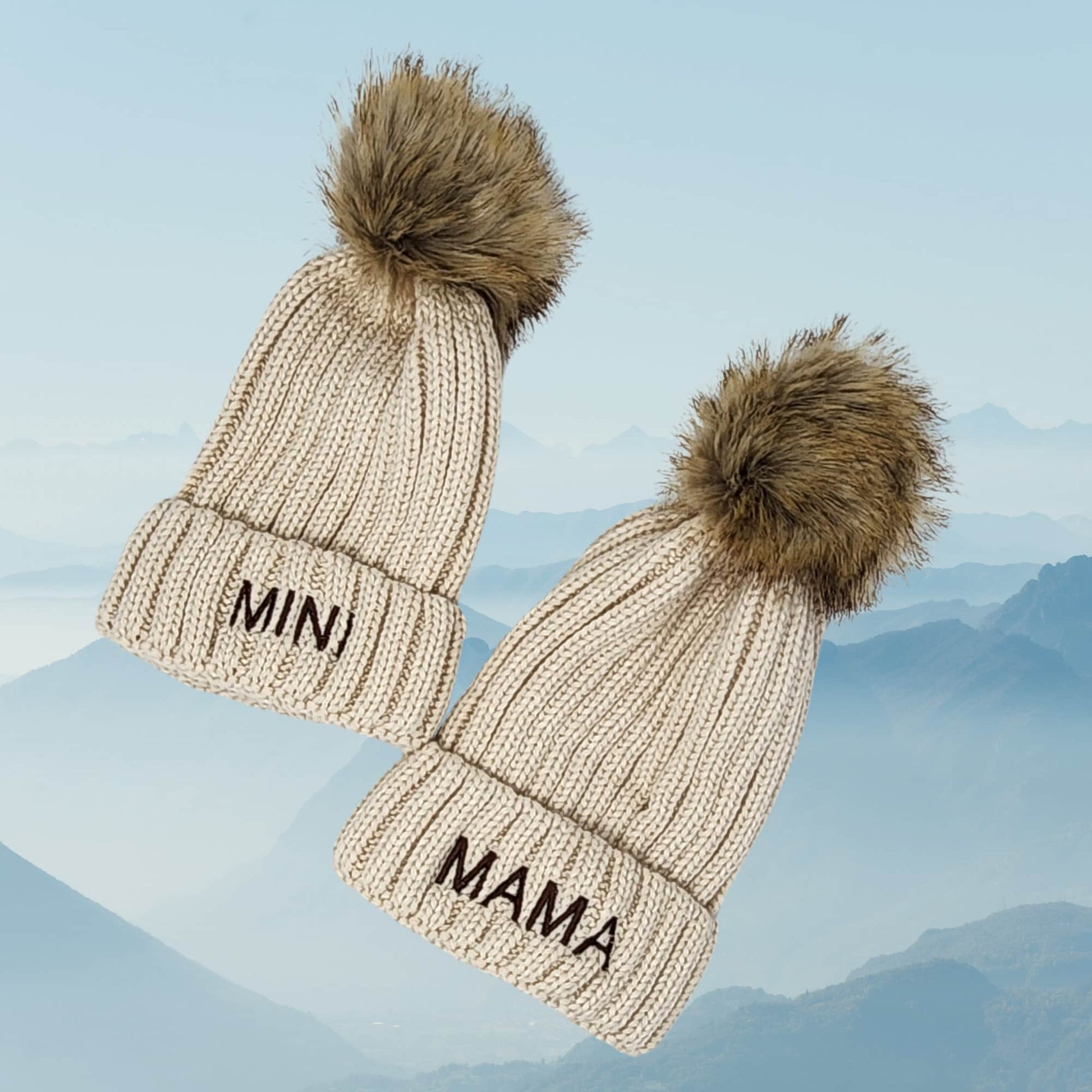 Mama Dada Mini Matching Pom Beanies Personalized Embroidery Unique gift Mom Daughter Dad Papa Son Grandma Sister Aunt
