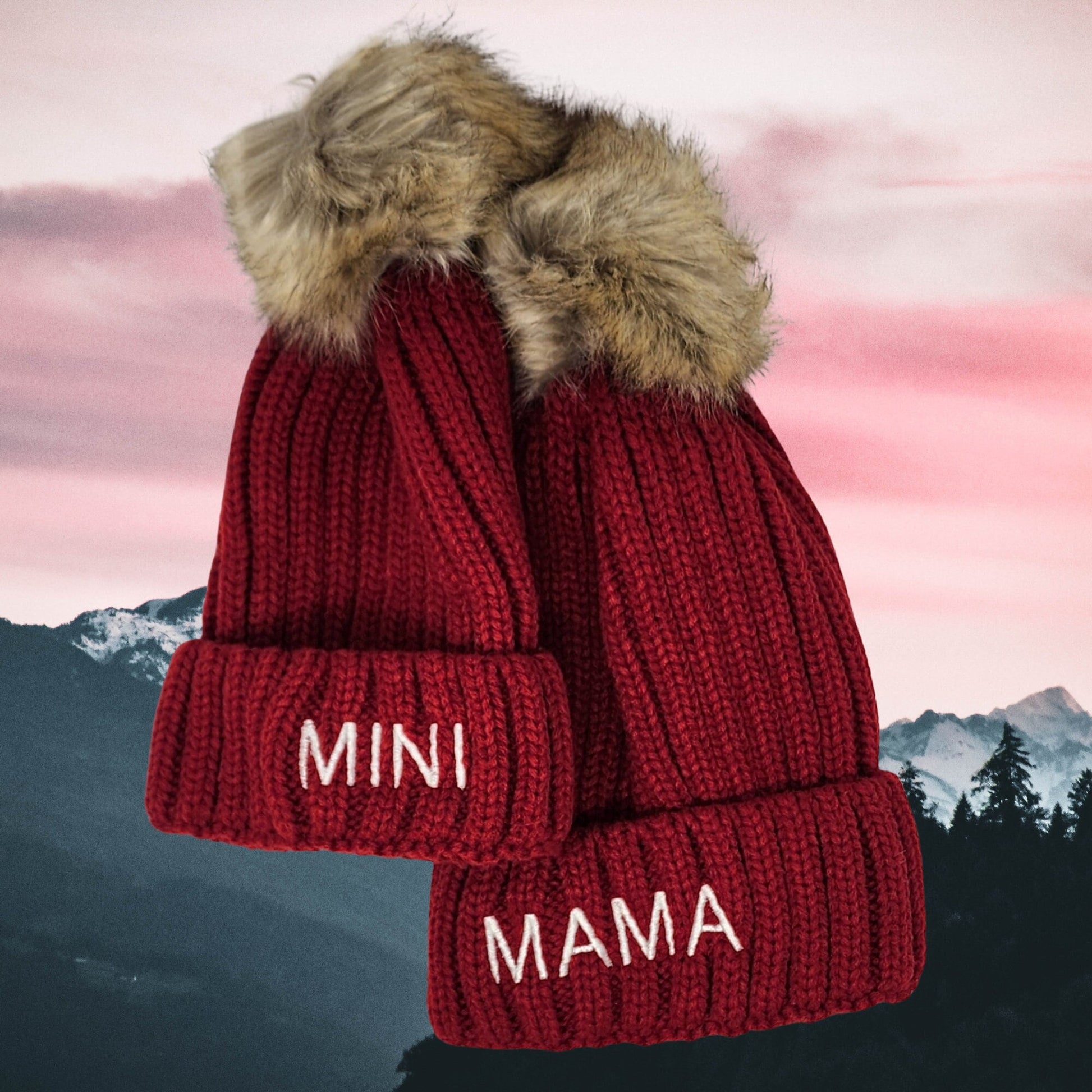 Mama Dada Mini Matching Pom Beanies Personalized Embroidery Unique gift Mom Daughter Dad Papa Son Grandma Sister Aunt