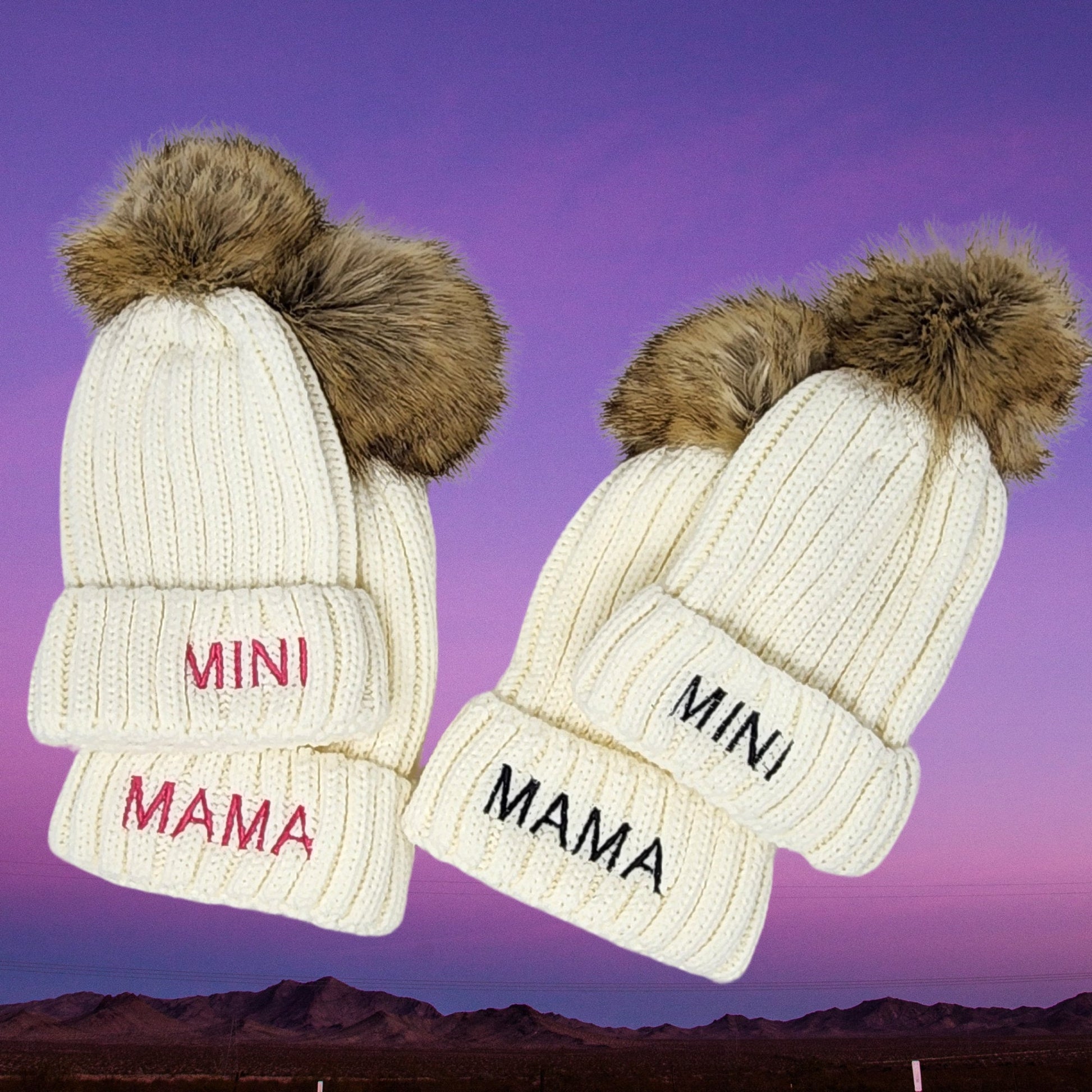 Mama Dada Mini Matching Pom Beanies Personalized Embroidery Unique gift Mom Daughter Dad Papa Son Grandma Sister Aunt