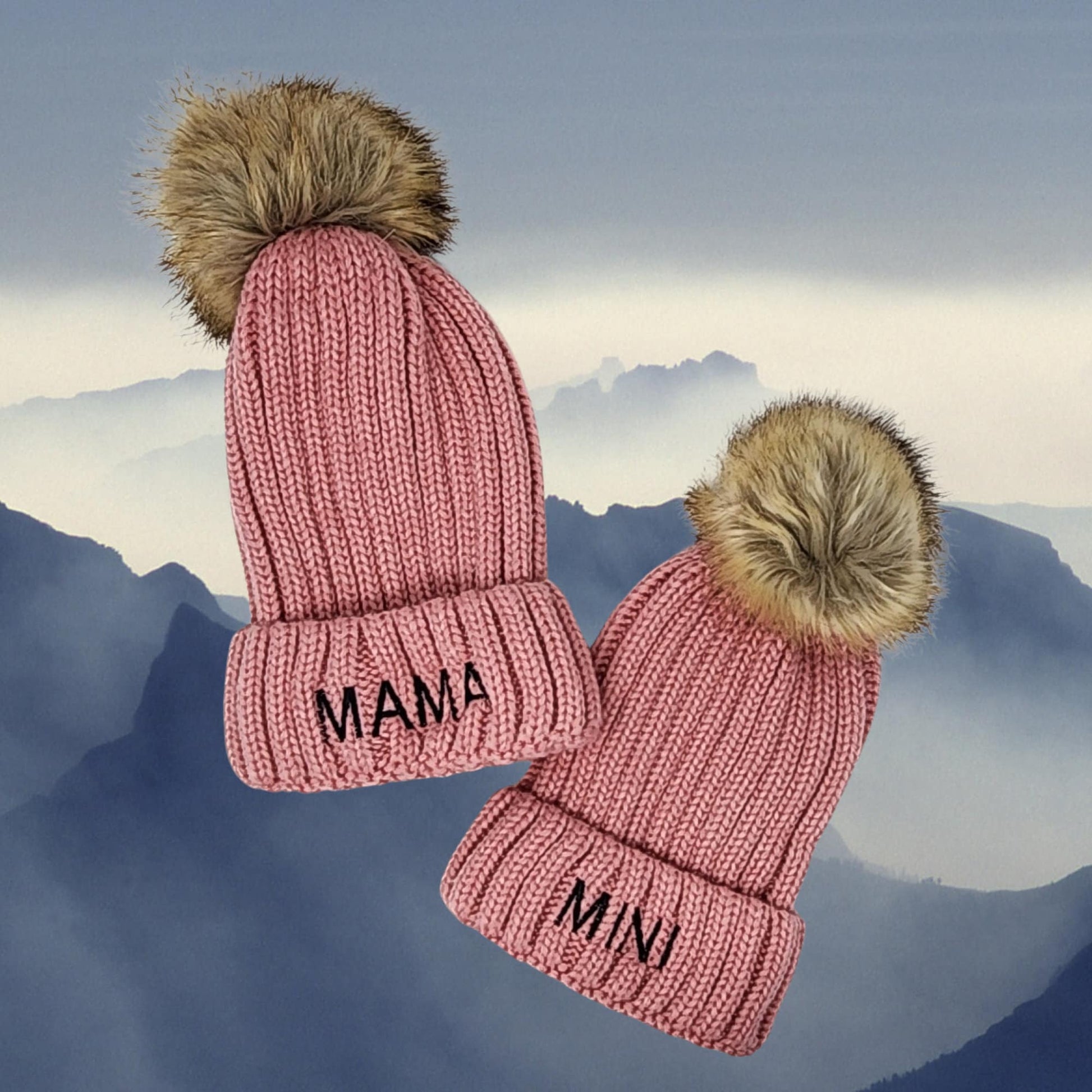 Mama Dada Mini Matching Pom Beanies Personalized Embroidery Unique gift Mom Daughter Dad Papa Son Grandma Sister Aunt