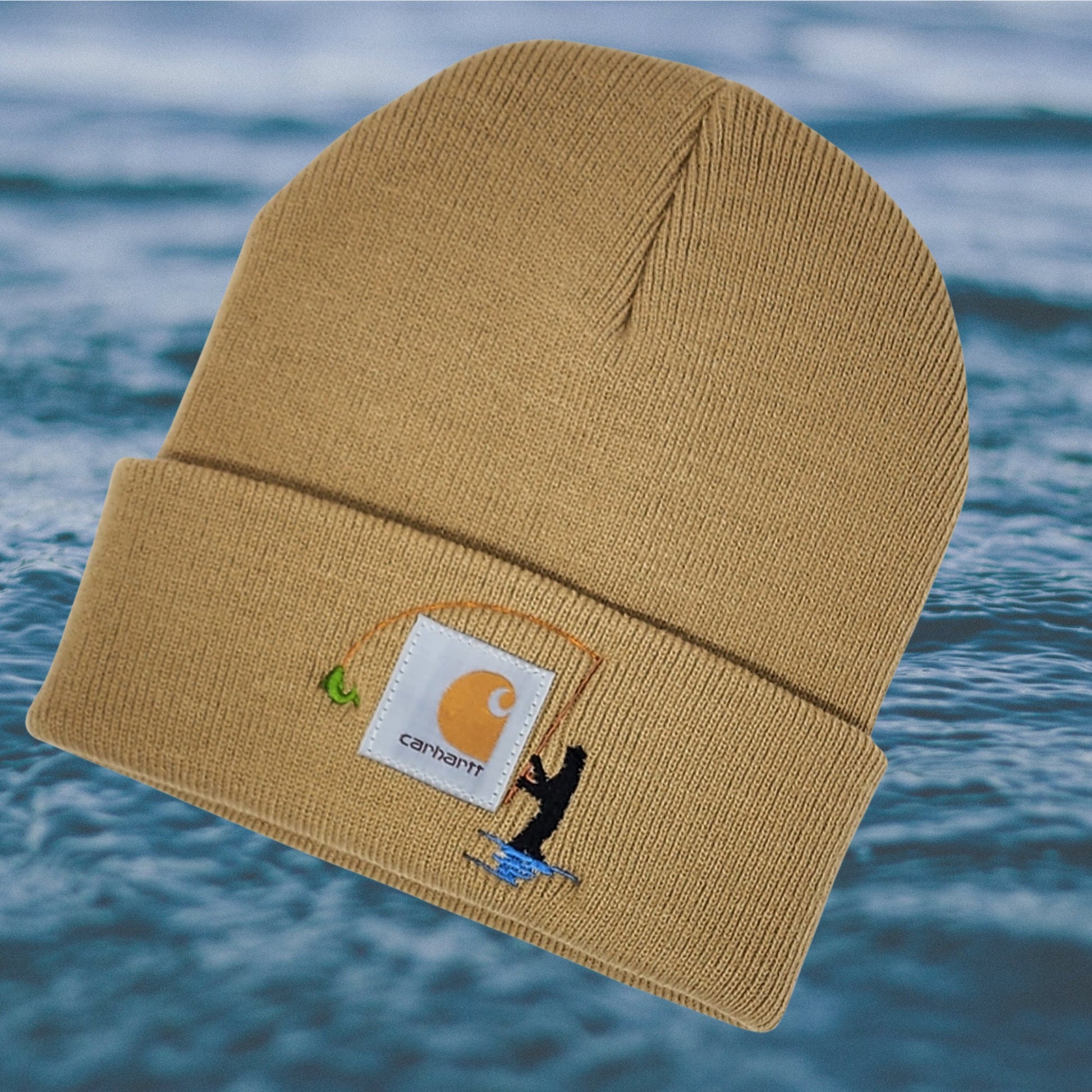 Fisherman Beanie Embroidered Men's Winter Hat | Fly Fishing | Boyfriend Dad Hat Outdoor Sports Hiking Fishing Camping