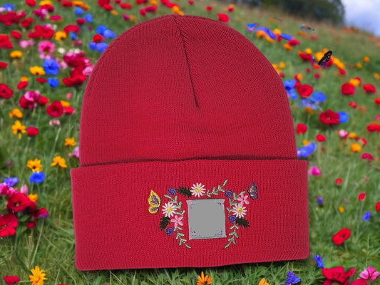 CHILD Size Beanie with Embroidered Flowers and Butterfies Unique Embroidered Child Winter Hat Girl Grade School